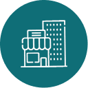 Icon of small shop and tall building.