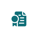 Certificate icon with ribbon on document.